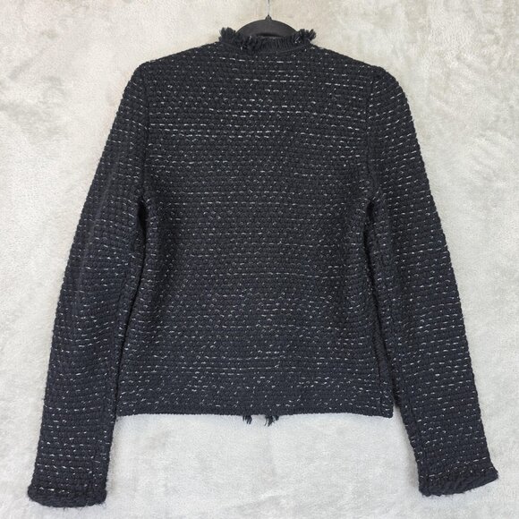 Ann Taylor Sweater Womens Small Black Cardigan Wool Acrylic Textured Collar - Picture 12 of 12